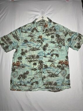 Batek Bay Hawaiian Palm Tree floral button down Men’s short sleeve shirt Size L